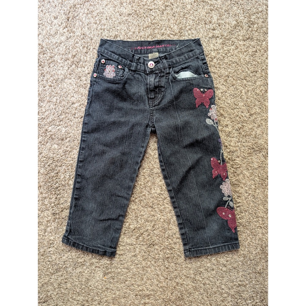 Arizona Jean Co Capri Jeans Kids 8S Butterfly Floral Embroidered Bedazzled Y2K